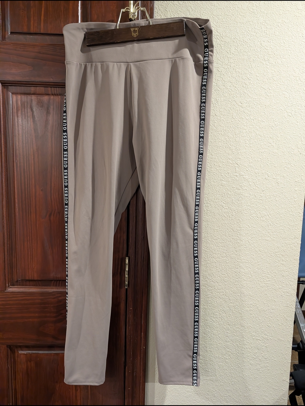 Guess Side-Tape High-Waist Leggings in Taupe